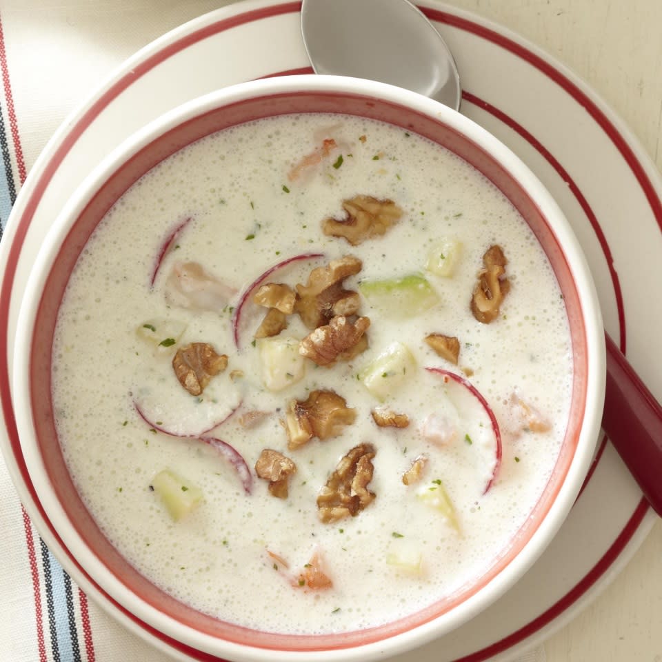 Cold Cream of Cucumber Soup with Shrimp