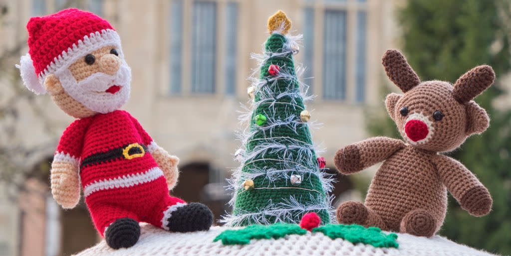 knitted christmas decoration for a post box