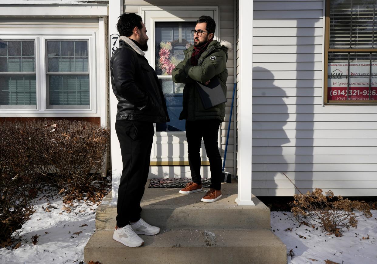 Sinan Falah, an Iraqi American real estate agent, shows a Worthington condominium on Sunday, Jan. 14, 2024, to buyer Mohamad Mizyan. Falah was one of Coldwell Banker Realty's top agents in central Ohio last year, according to the company.