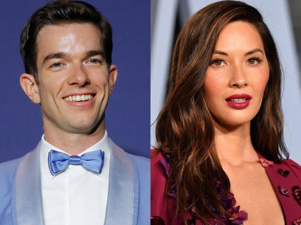 separate photos of john mulaney and olivia munn at red-carpet events