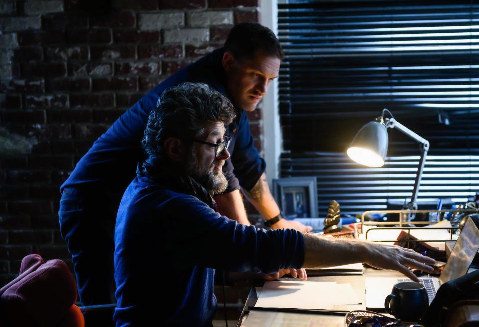 Andy Serkis directs Tom Hardy on the set of 'Venom: Let There Be Carnage'. (Sony/Marvel)