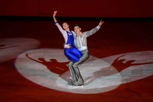 Skaters from North Korea and China came together to perform at a ceremony marking the official birthday of late North Korean leader Kim Jong