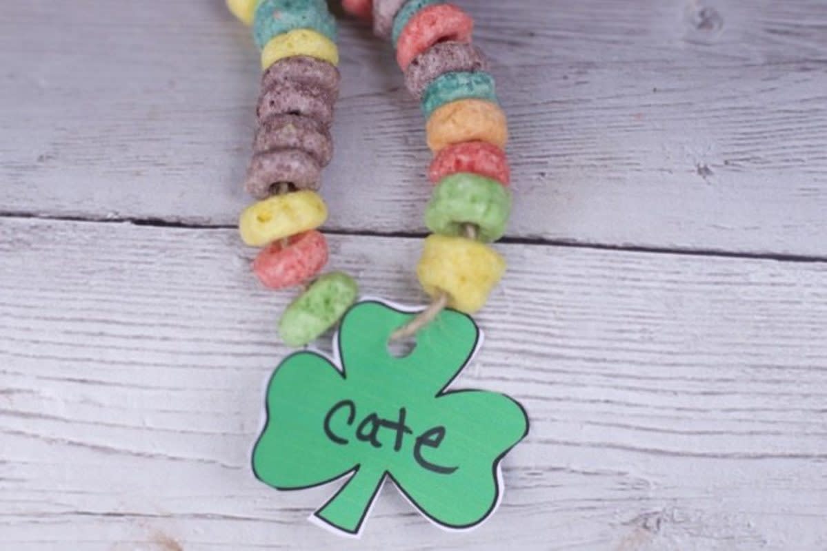 <p>Staying Close To Home</p><p>Everyone can be a little Irish on St. Patrick’s Day by using rainbow cereal loops and a bit o’ string to make these cute name tag necklaces. <a href="https://stayingclosetohome.com/st-patricks-day-crafts-recipes-pinterest-round/" rel="nofollow noopener" target="_blank" data-ylk="slk:Staying Close To Home;elm:context_link;itc:0;sec:content-canvas" class="link rapid-noclick-resp">Staying Close To Home</a> has all the details.</p>