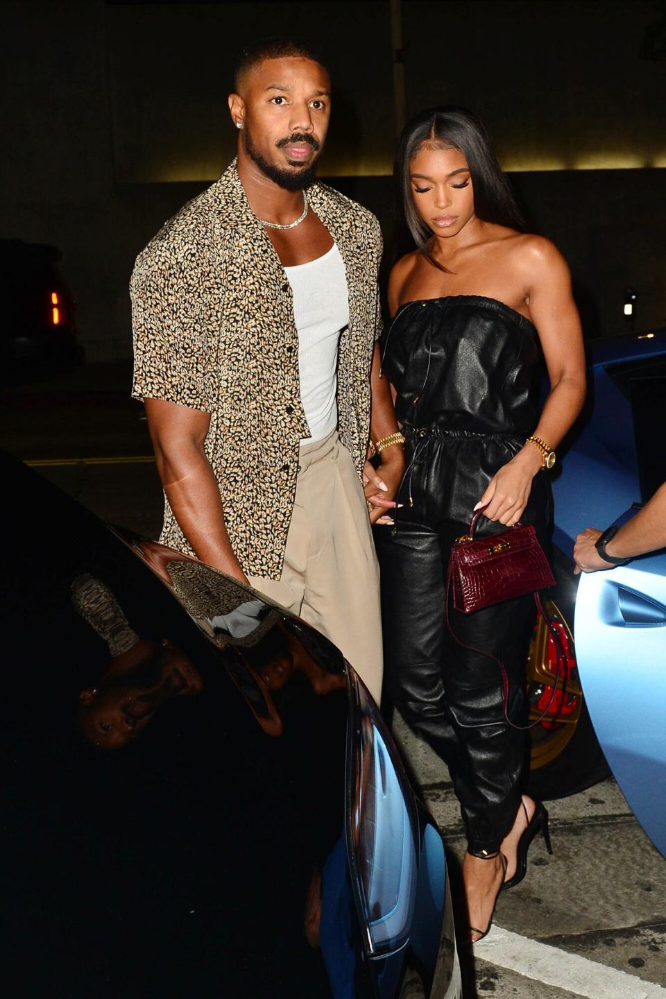 Michael B Jordan and Lori Harvey are seen on August 20, 2021 in Los Angeles, California