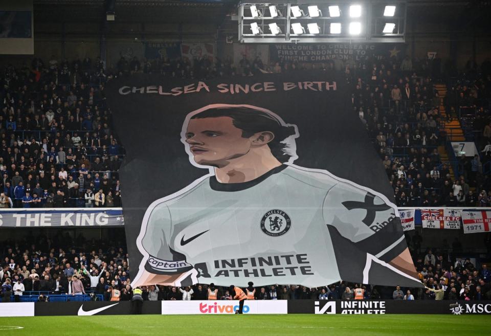 Chelsea fans produced a banner backing Conor Gallagher (REUTERS)