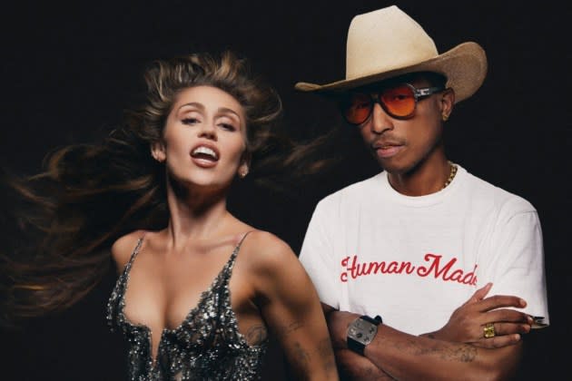 Pharrell and Miley Cyrus  - Credit: Courtesy of Zane Lowe on Apple Music 1