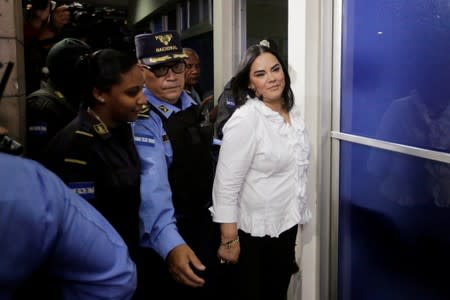 Former first lady Rosa Elena Bonilla de Lobo leaves a court hearing after being convicted on graft charges, in Tegucigalpa