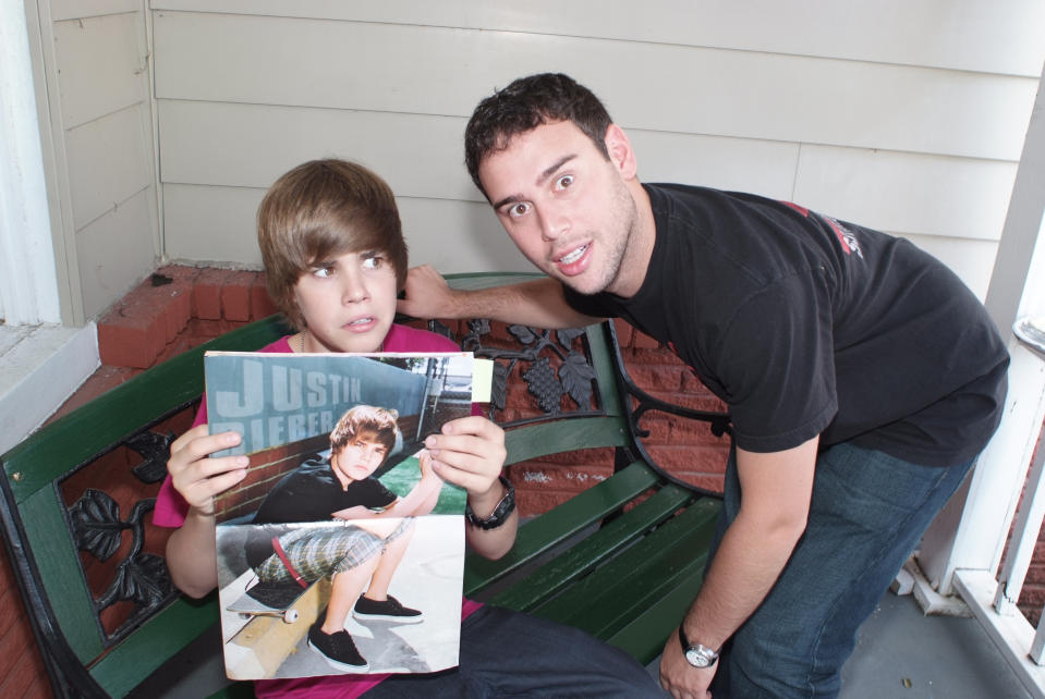 Justin Bieber and manager Scooter Braun in 2009. (Micah Smith/Getty Images)