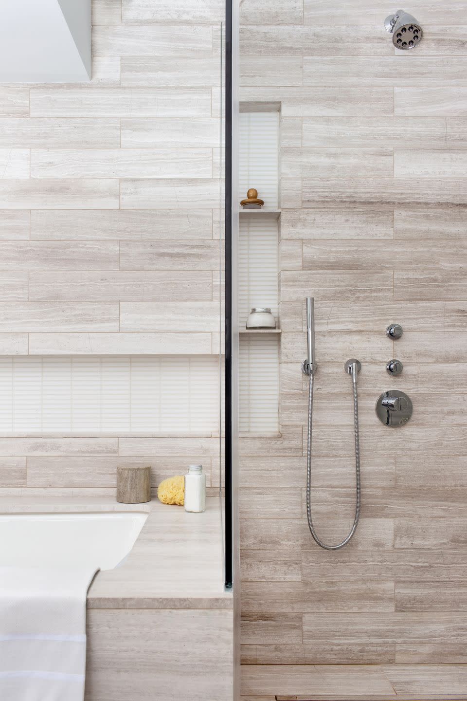 a bathroom with a shower unit