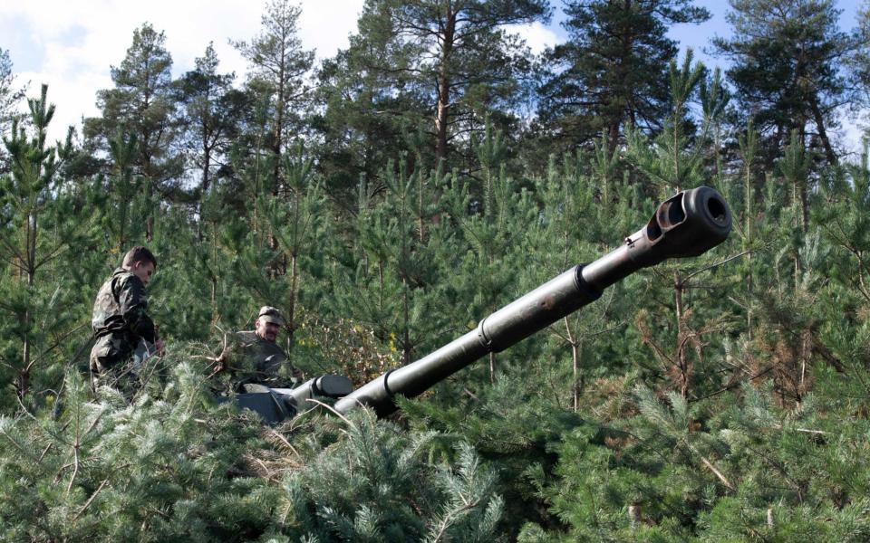 A SAU-122 - Self-Propelled Artillery gun of the Artillery Battalion of the 14th Mechanised Brigade, hidden in a forest east of Kupiansk - JULIAN SIMMONDS/Telegraph