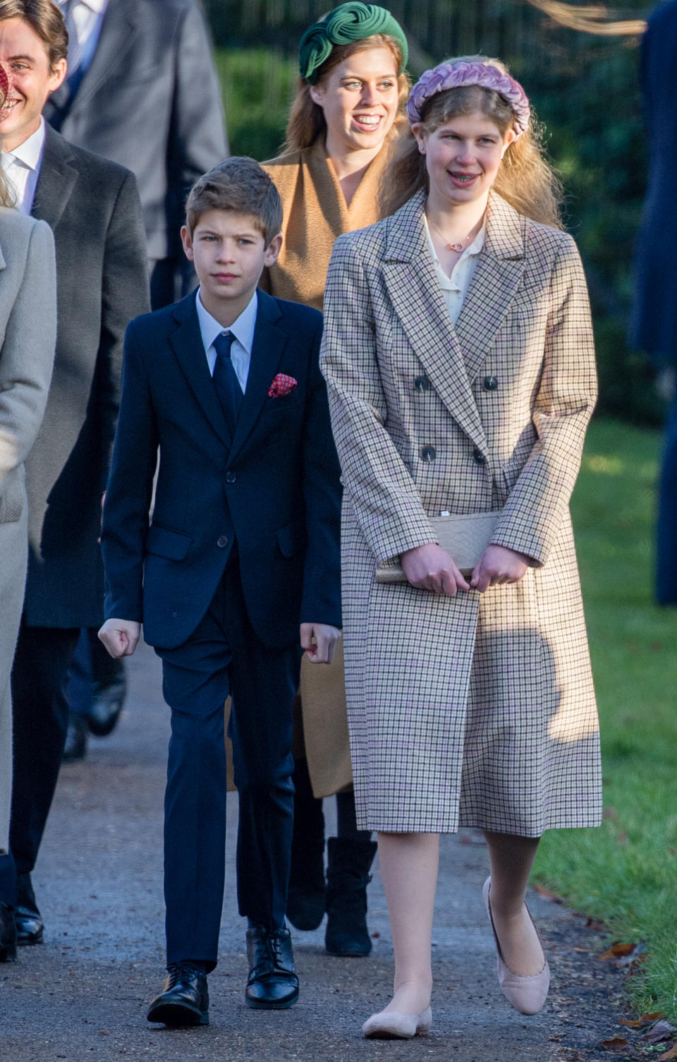 KING'S LYNN, ENGLAND - DECEMBER 25: James Viscount Severn and Lady Louise Windsor  attend the Christmas Day Church service at Church of St Mary Magdalene on the Sandringham estate on December 25, 2019 in King's Lynn, United Kingdom. (Photo by Pool/Samir Hussein/WireImage)