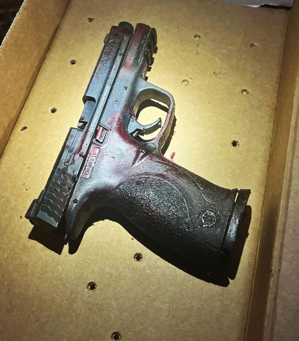 The Jacksonville Sheriff's Office said this gun was used by Leon Burroughs, 39, to shoot and wound a police officer during a burglary investigation on Jan. 20. Burroughs was immediately shot and killed.