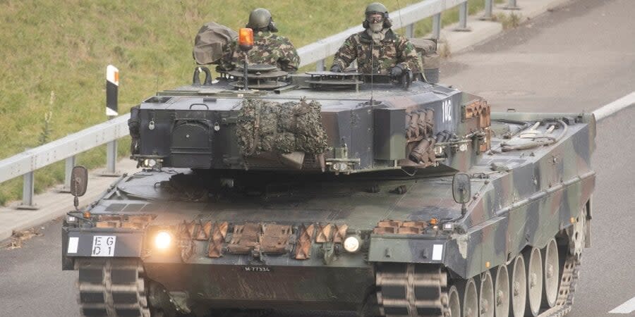 Swedish military on a Leopard 2 tank during an exercise on November 28, 2022