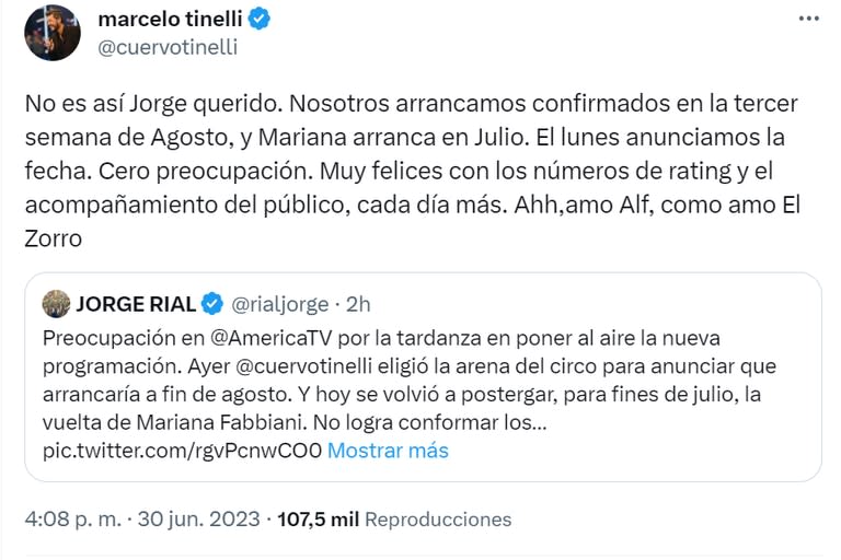 El cruce entre Jorge Rial y Marcelo Tinelli