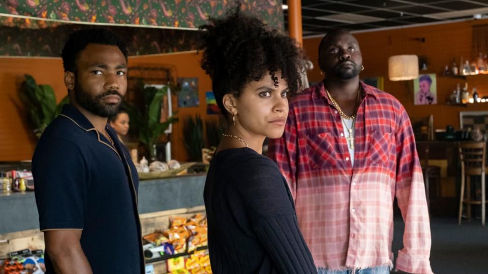 <div class="inline-image__caption"><p><em>Atlanta,</em> (L-R): Donald Glover as Earn Marks, Zazie Beetz as Van, Brian Tyree Henry as Alfred “Paper Boi” Miles. </p></div> <div class="inline-image__credit">Guy D’Alema/FX</div>