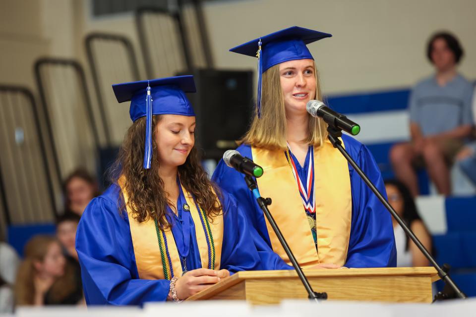 The salutatory and valedictorian address were given by Annalise Cowing (left) and Victoria Ladd at the Kennebunk High School Class of 2023 graduation.