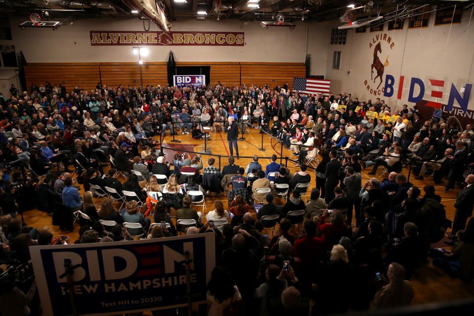 With two days to go until the New Hampshire primary, Biden is campaigning across the state. (Justin Sullivan/Getty Images)