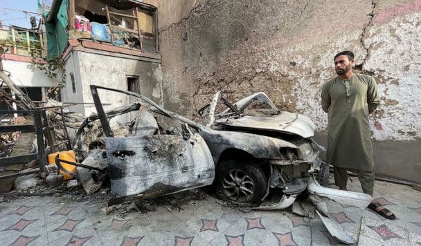 PHOTO: In this Sept. 11, 2021, file photo, a view of the damage at Zemari Ahmadi family house after a drone is shown in Kabul, Afghanistan. (Anadolu Agency via Getty Images, FILE)