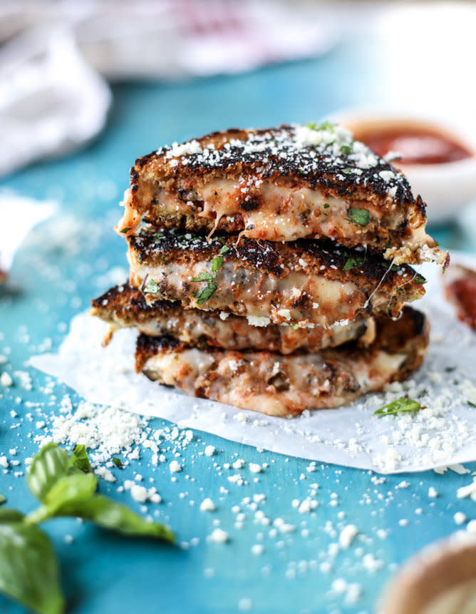 <strong>Get the <a href="http://www.howsweeteats.com/2016/11/eggplant-parm-grilled-cheese/" target="_blank">Eggplant Parmesan Grilled Cheese recipe</a>&nbsp;from How Sweet It Is</strong>