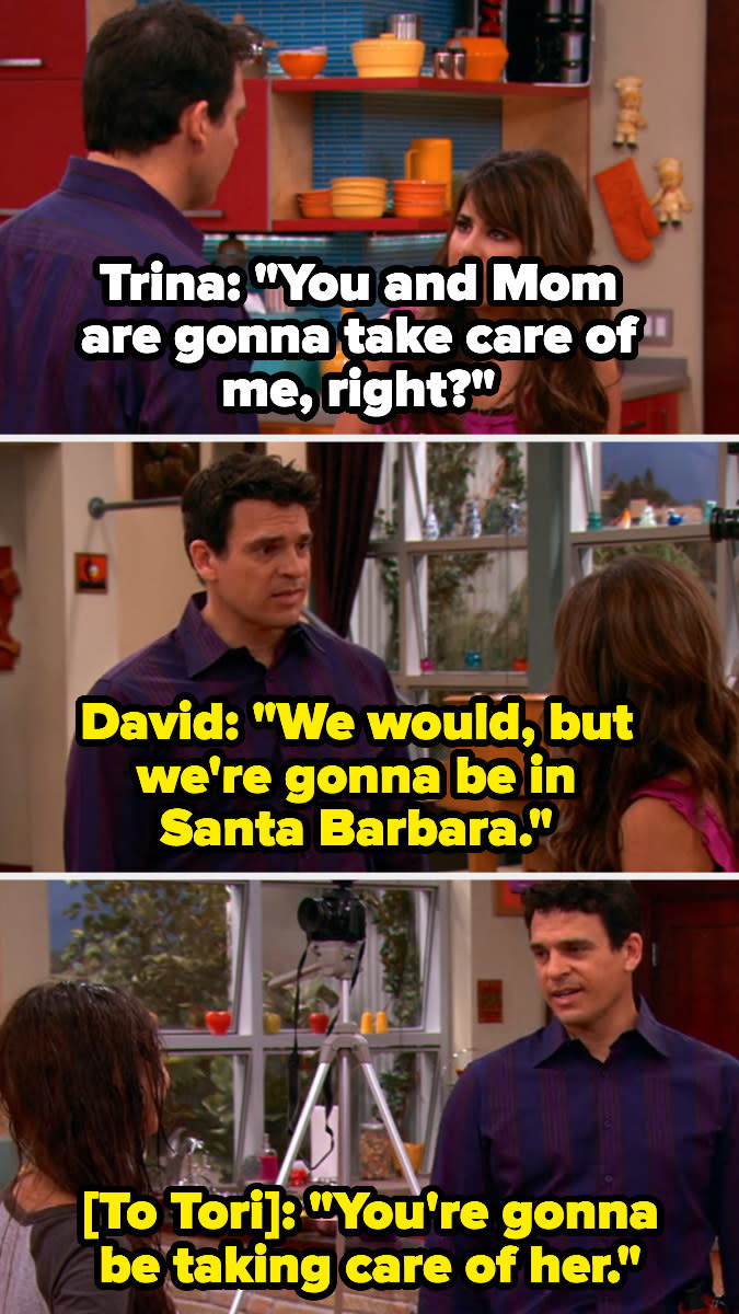 David tells Trina they'd take care of her but they'll be in Santa Barbara, then tells Tori she'll be taking care of Trina