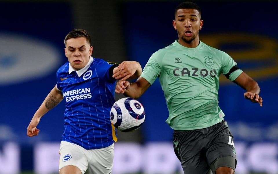 Leandro Trossard and Mason Holgate - Brighton held by injury-hit Everton in dull goalless draw - REUTERS