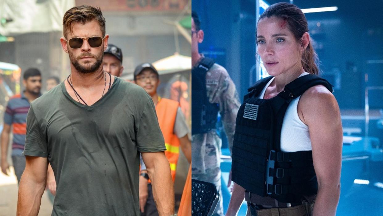  From right to left: Chris Hemsworth in Extraction and Elsa Pataky in Interceptor  . 