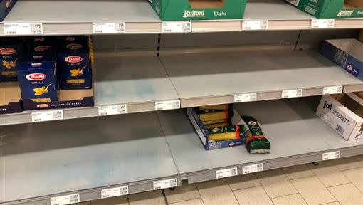 武漢肺炎爆發，德國超市近期出現囤貨潮。（圖／翻攝自推特）