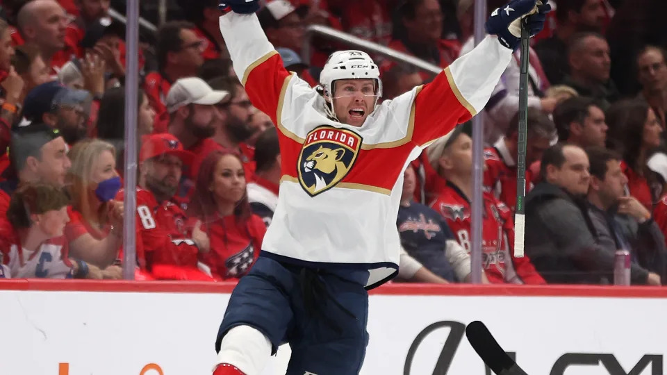 Floirida Panthers forward Carter Verhaeghe had 12 points in six games in the first round of the NHL playoffs. (Photo by Patrick Smith/Getty Images)