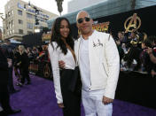 Premiere of “Avengers: Infinity Wars” - Arrivals - Los Angeles, California, U.S., 23/04/2018 - Actors Zoe Saldana and Vin Diesel. REUTERS/Mario Anzuoni