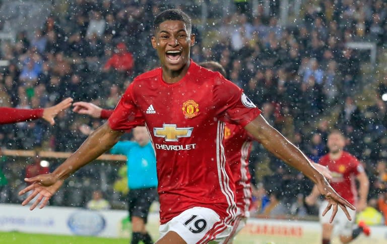 Manchester United's English striker Marcus Rashford will turn 19 at the end of October