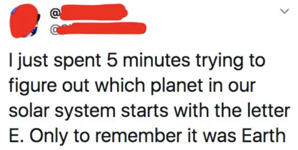 tweet about someone who can't remember a planet that starts with e