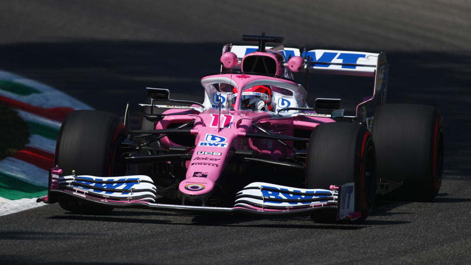 Sergio Perez is pictured driving in a practice session for the 2020 Italian Grand Prix.