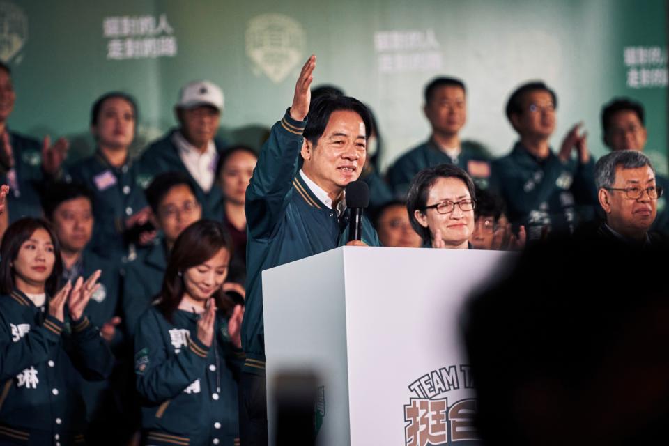 Lai Ching-te at an election night rally in Taipei on Jan. 13. (Photo: An Rong Xu/Bloomberg)