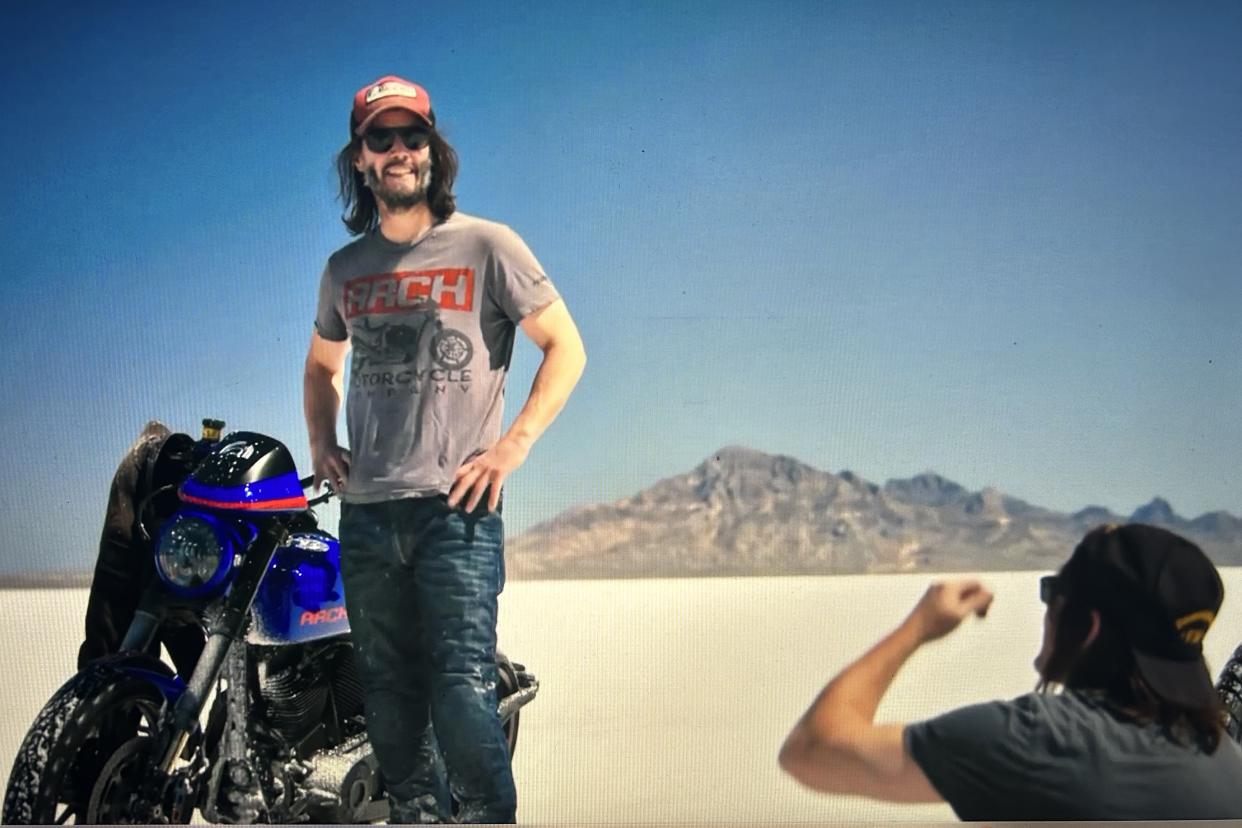 Keanu Reeves joins Norman Reedus on a ride through the Utah desert. (AMC)