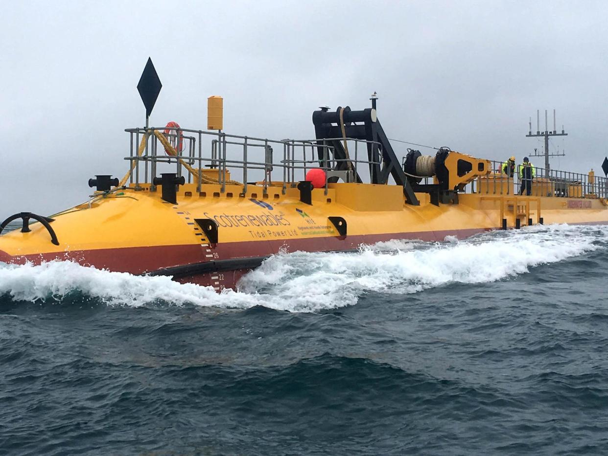 A Scotrenewables vessel harvests tidal power with currents of seven knots that can last for six hours in the same direction