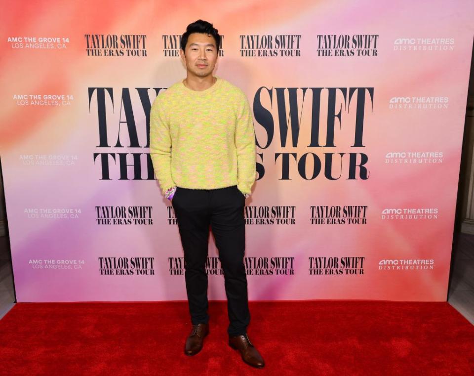 LOS ANGELES, CALIFORNIA - OCTOBER 11: Simu Liu attends "Taylor Swift: The Eras Tour" Concert Movie World Premiere at AMC The Grove 14 on October 11, 2023 in Los Angeles, California. (Photo by Matt Winkelmeyer/Getty Images)