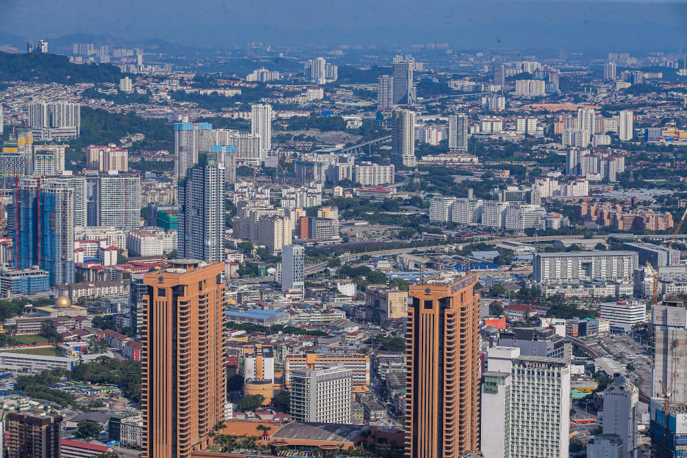 A bird's-eye view of Kuala Lumpur July 8, 2020. Tengku Zafrul said he did not want to see GLCs and GLICs slowing down their investments in view of the current economic conditions. — Picture by Hari Anggara