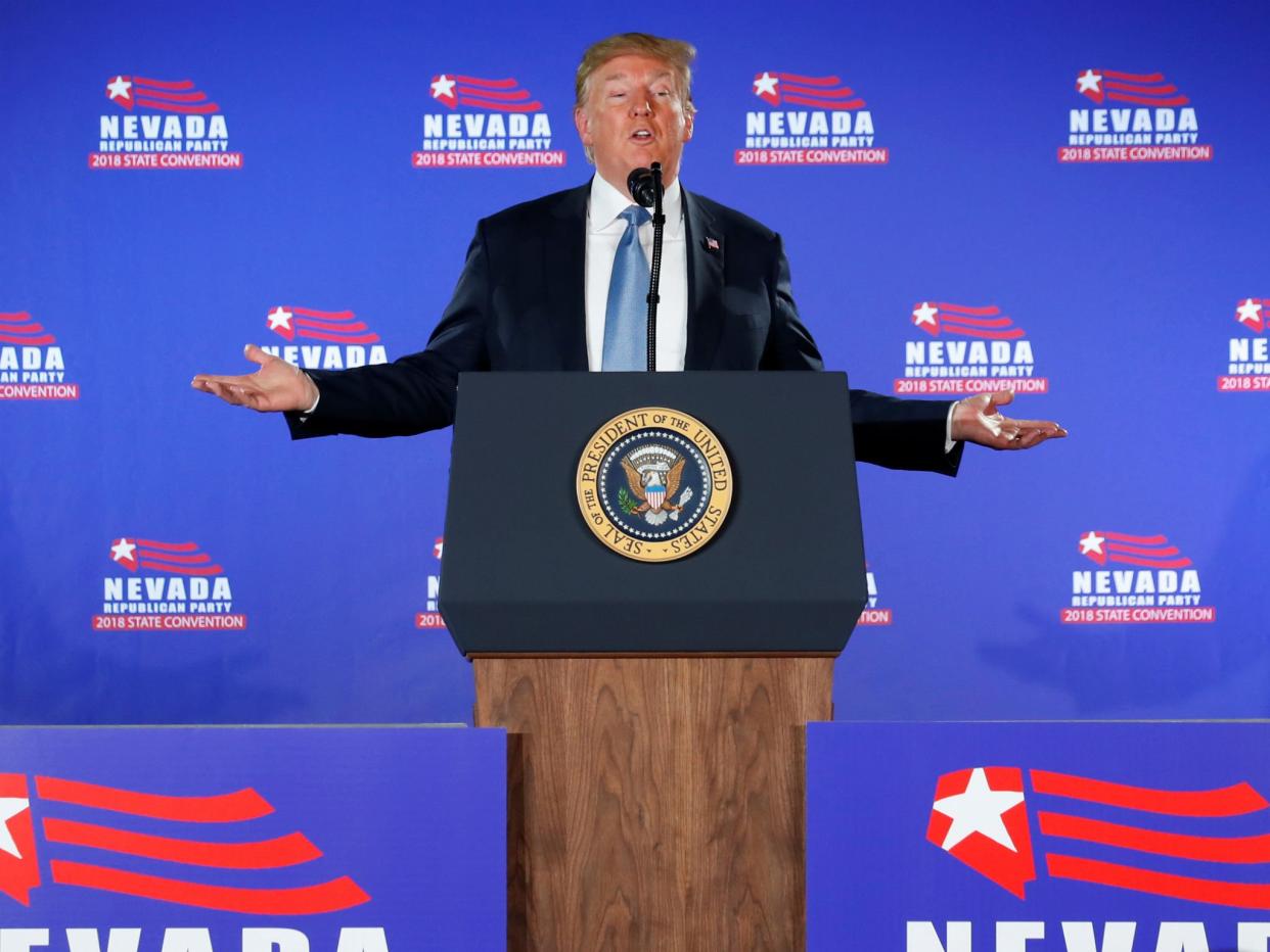 President Donald Trump speaks at the Nevada Republican Party Convention in Las Vegas: Kevin Lamarque/Reuters