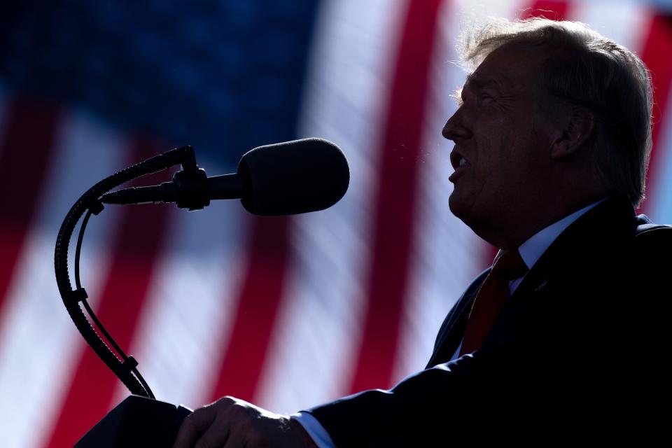 US President Donald Trump speaks during a Make America Great Again rally at Phoenix Goodyear Airport October 28, 2020, in Goodyear, Arizona. (Photo by Brendan Smialowski / AFP) (Photo by BRENDAN SMIALOWSKI/AFP via Getty Images)