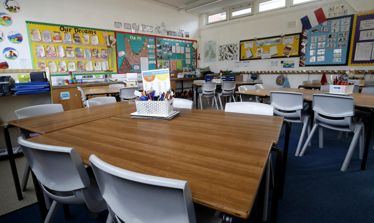 An empty classroom at Manor Park School and Nursery in Knutsford, Cheshire, the day after Prime Minister Boris Johnson put the UK in lockdown to help curb the spread of the coronavirus.