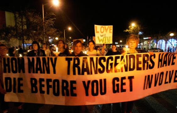 LGBT people and their allies demonstrate in West Hollywood in 2006 (Photo by HECTOR MATA/AFP via Getty Image)