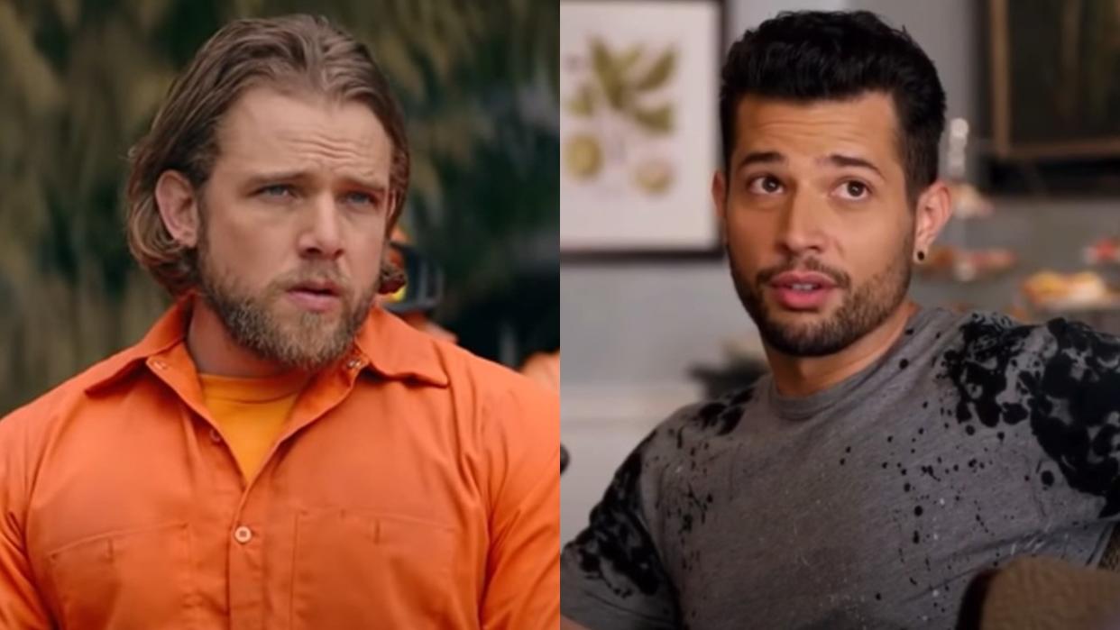  A screenshot of Max Thieriot in Fire Country and  Rafael De La Fuente in Dynasty. 