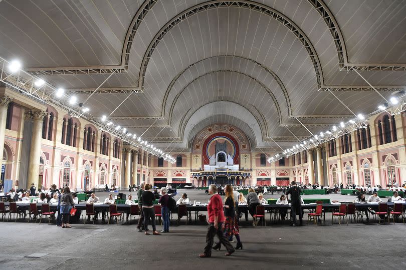 A count taking place at Alexandra Palace in London for the 2017 General Election