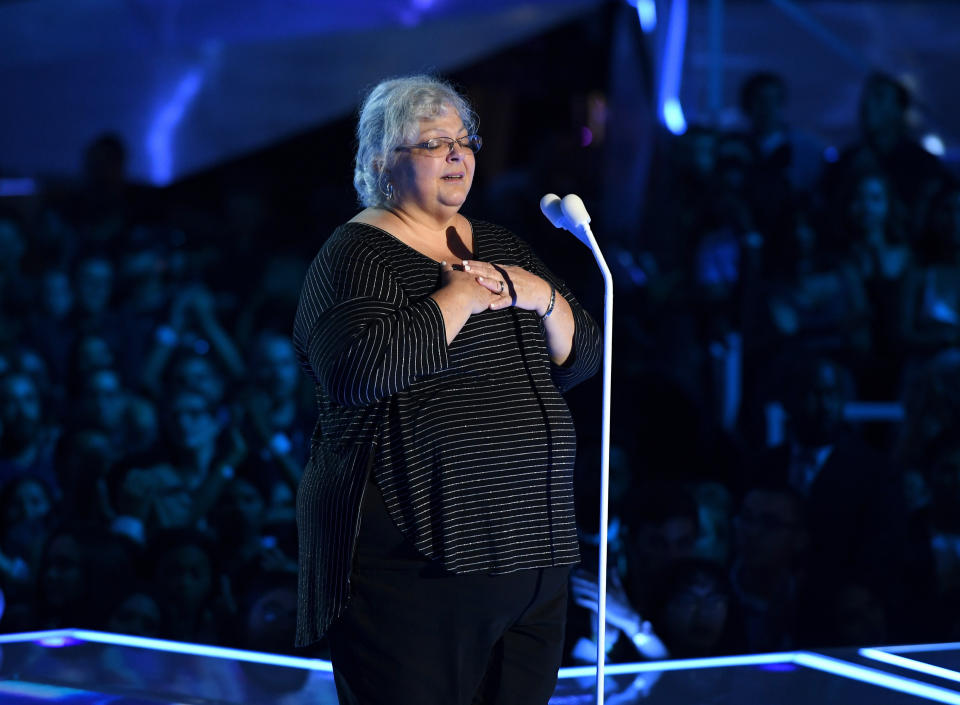 “Only 15 days ago, my daughter, Heather, was killed as she protested racism,” Susan Bro said at the beginning of a speech about Heather Heyer at the MTV Video Music Awards on Sunday.