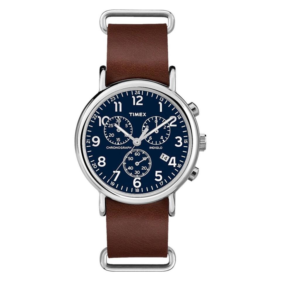 <p><a href="https://go.redirectingat.com?id=74968X1596630&url=https%3A%2F%2Fwww.timex.com%2Fweekender-chrono-40mm-dark-leather-watch%2FWeekender-Chrono-40mm-Dark-Leather-Watch-Amz.html&sref=https%3A%2F%2Fwww.roadandtrack.com%2Fgear%2Flifestyle%2Fg43623948%2Fbest-chronograph-watches%2F" rel="nofollow noopener" target="_blank" data-ylk="slk:Shop Now;elm:context_link;itc:0;sec:content-canvas" class="link ">Shop Now</a></p><p>Weekender Chronograph </p><p>$60.20</p><p>timex.com</p>