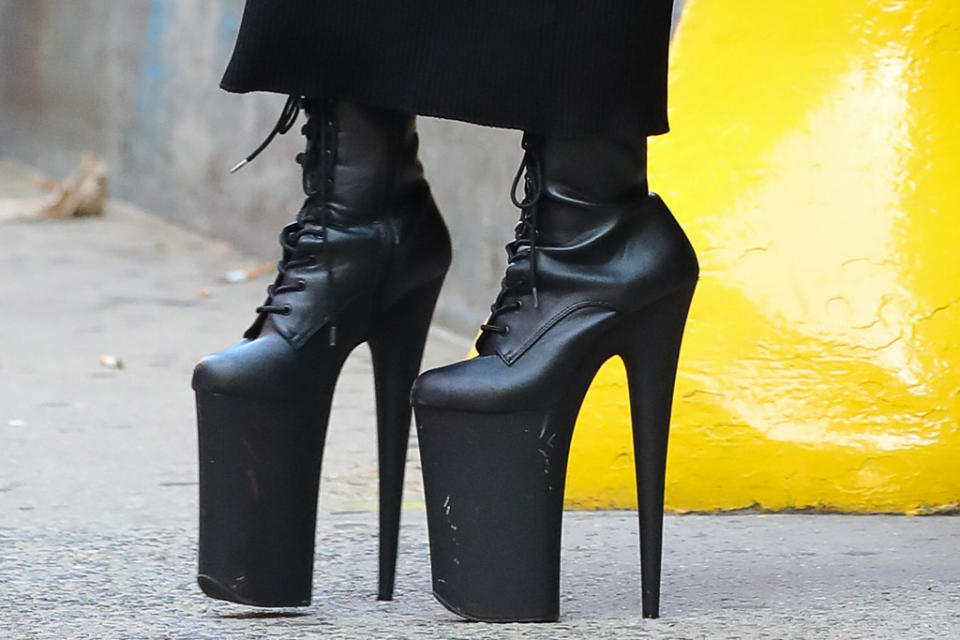 A closer view of Lady Gaga’s wild boots. - Credit: MEGA