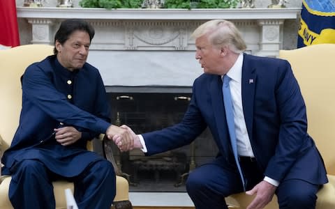 According to a White House transcript Mr Trump told reporters after his meeting with Khan that Mr Modi had asked him a fortnight ago whether he would like to be a mediator - Credit: &nbsp;Michael Reynolds/EPA