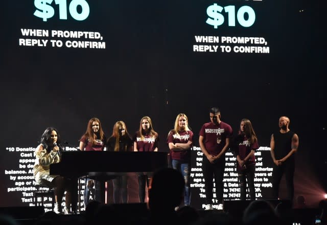 The singer met with six students from Marjory Stoneman Douglas High School ahead of the first show of her 'Tell Me You Love Me' tour on Monday.