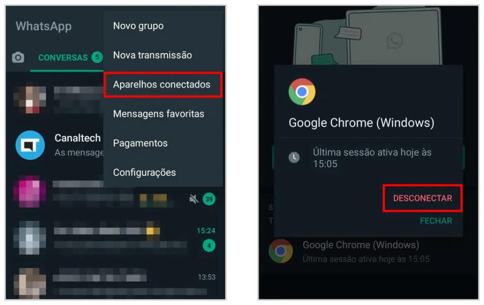Como desconectar o WhatsApp Web no Android (Captura de tela: Matheus Bigogno)