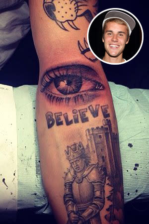 Justin Bieber brought in some supervision via a tattoo of his mom's eye. (Photo: Getty Images/ Justin Bieber via Instagram)